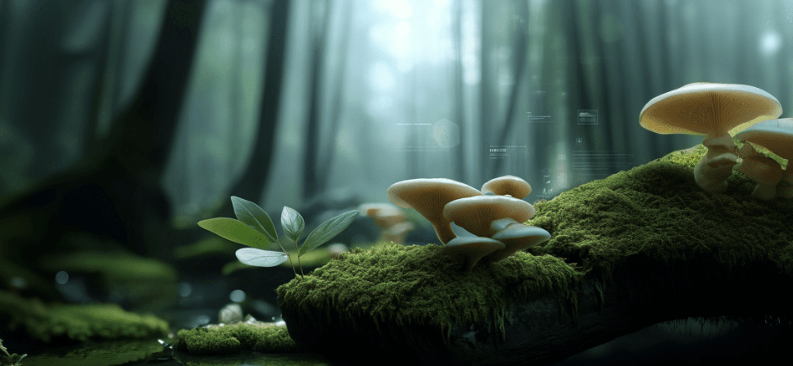 Mushrooms growing on a mossy forest floor